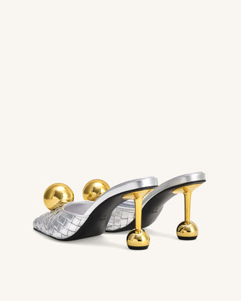 Sofia Mules con Tacco a Sfera Intrecciato - Argento e Oro