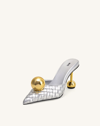 Sofia Mules con Tacco a Sfera Intrecciato - Argento e Oro