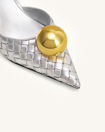 Sofia Mules con Tacco a Sfera Intrecciato - Argento e Oro