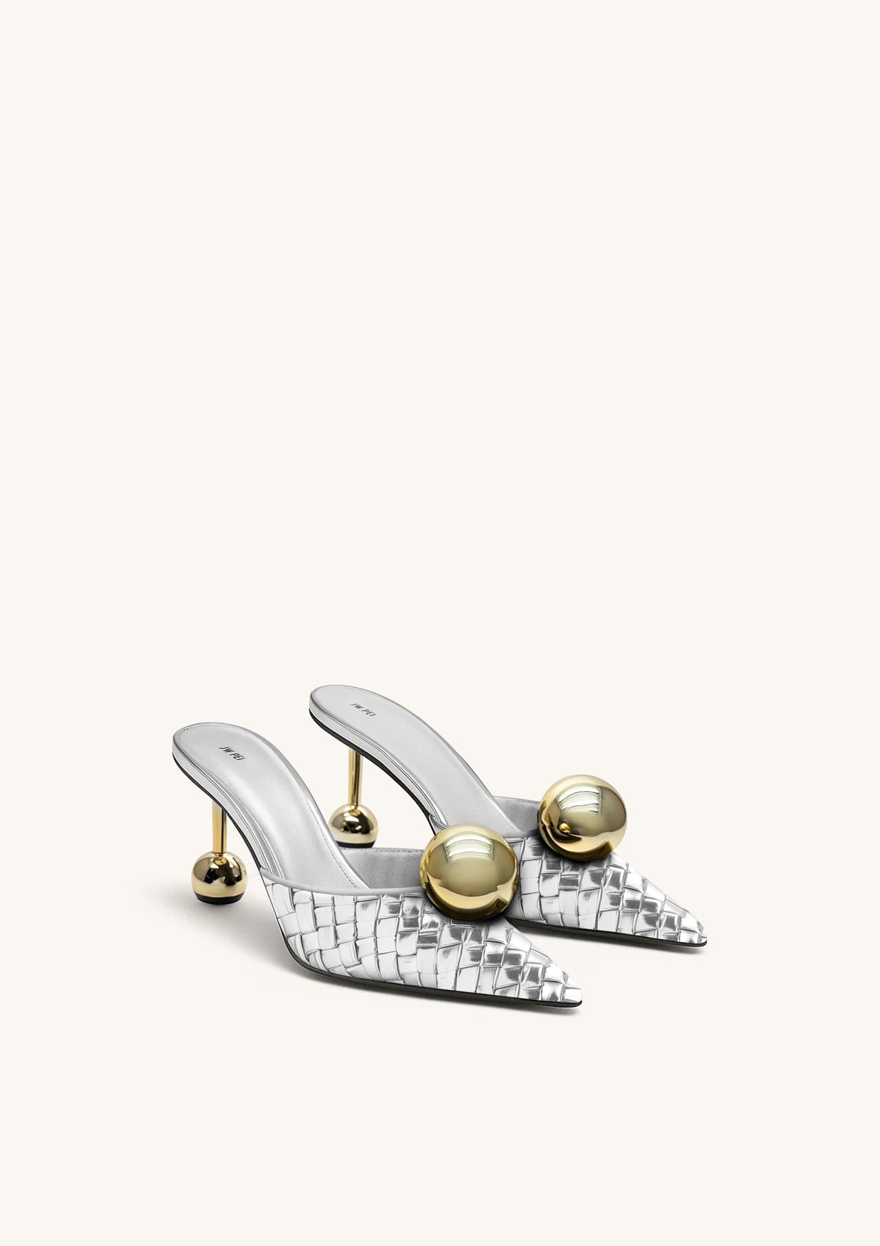 Sofia Mules con Tacco a Sfera Intrecciato - Argento e Oro