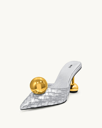 Sofia Mules con Tacco a Sfera Intrecciato - Argento e Oro