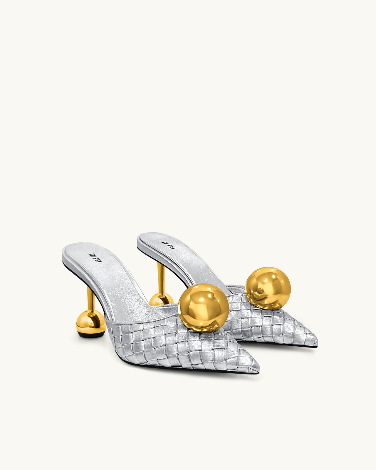 Sofia Mules con Tacco a Sfera Intrecciato - Argento e Oro