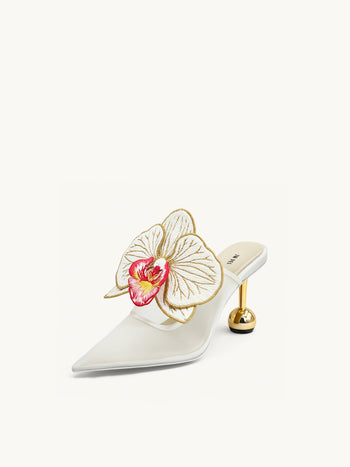 Sofia Orchid Sphere Heel Mules - Bianco