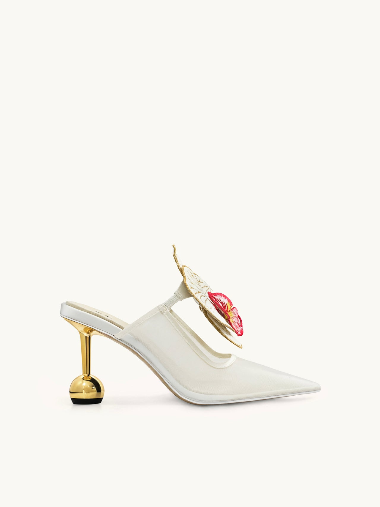Sofia Orchid Sphere Heel Mules - Bianco