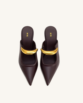 Sofia Mules con Tacco a Sfera con Dettagli in Metallo - Borgogna Scuro