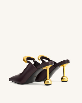 Sofia Mules con Tacco a Sfera con Dettagli in Metallo - Borgogna Scuro