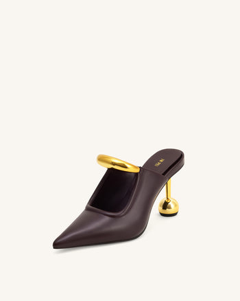 Sofia Mules con Tacco a Sfera con Dettagli in Metallo - Borgogna Scuro