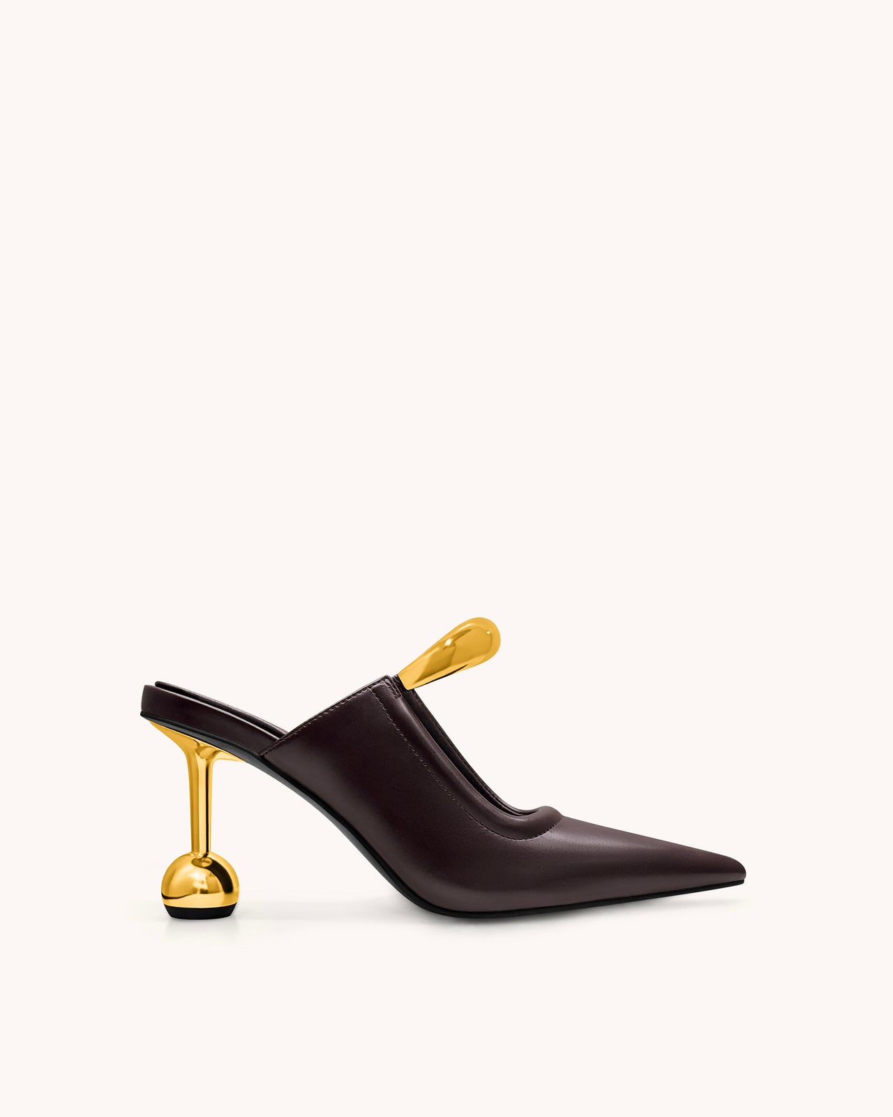 Sofia Mules con Tacco a Sfera con Dettagli in Metallo - Borgogna Scuro