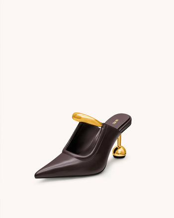 Sofia Mules con Tacco a Sfera con Dettagli in Metallo - Borgogna Scuro
