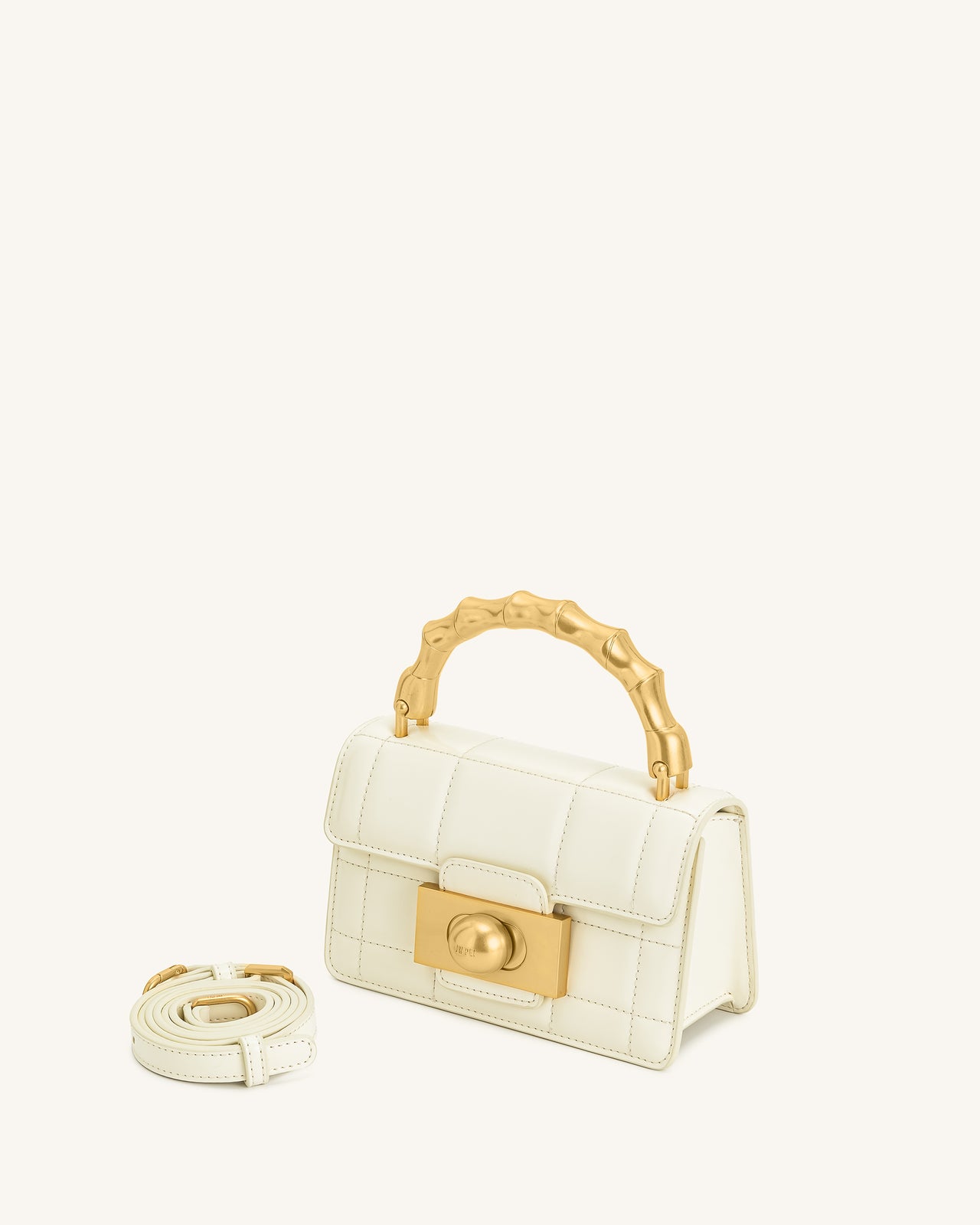 Kaia Borsa a Mano con Manico in Metallo e Bambù - Bianco