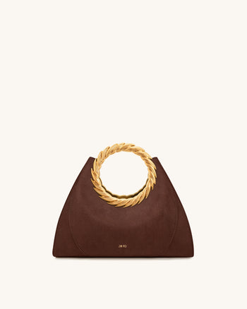 Borsa scultura in similpelle scamosciata con manico a foglia Amiya - Marrone Mocha