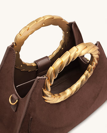 Borsa scultura in similpelle scamosciata con manico a foglia Amiya - Marrone Mocha