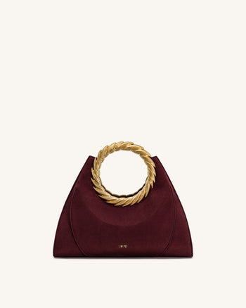 Borsa scultura in similpelle scamosciata con manico a foglia Amiya - Rosso Merlot