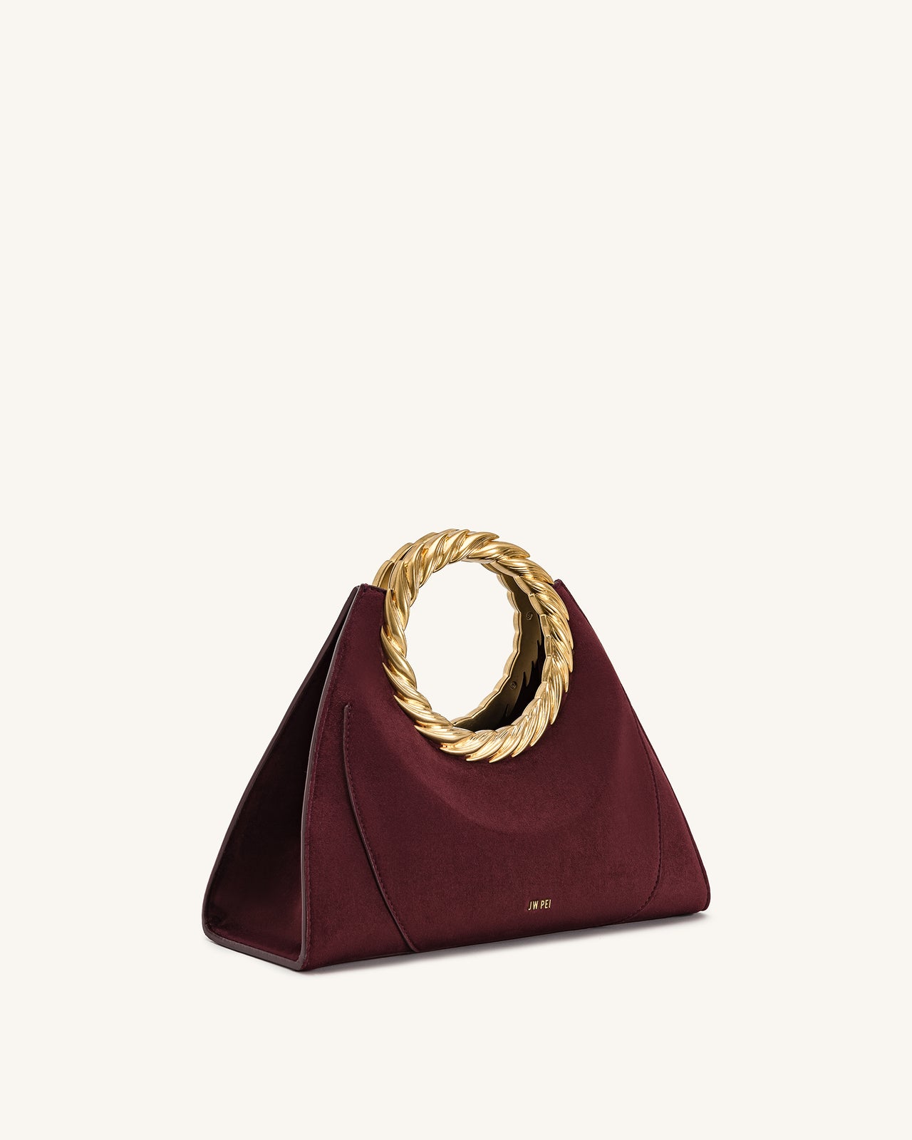 Borsa scultura in similpelle scamosciata con manico a foglia Amiya - Rosso Merlot