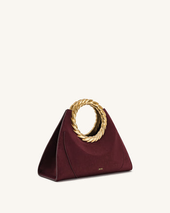 Borsa scultura in similpelle scamosciata con manico a foglia Amiya - Rosso Merlot
