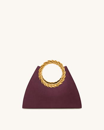 Borsa scultura in similpelle scamosciata con manico a foglia Amiya - Rosso Merlot