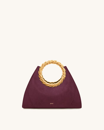 Borsa scultura in similpelle scamosciata con manico a foglia Amiya - Rosso Merlot