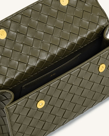 Keyla Borsa a Mano con Trama Intrecciata - Verde Oliva