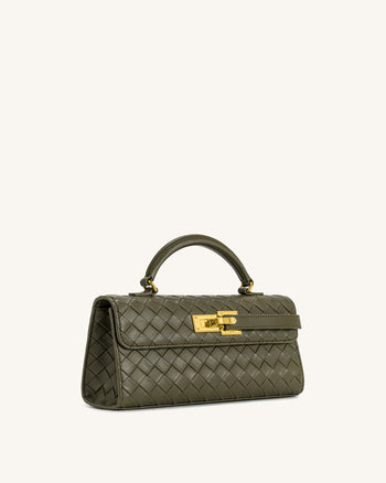 Keyla Borsa a Mano con Trama Intrecciata - Verde Oliva