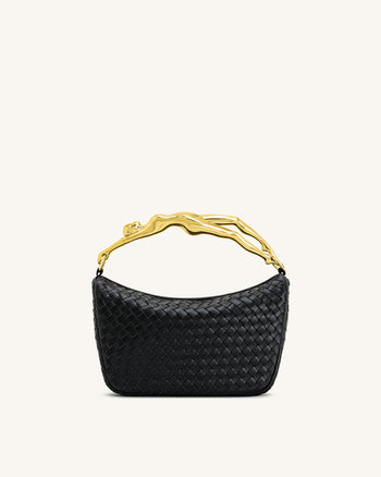 Jenny Borsa a Mano Intrecciata con Manico a Forma Umana - Nera
