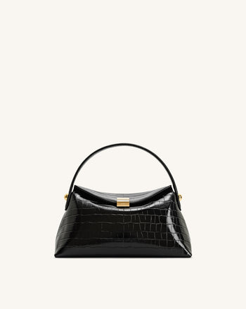 Talia Borsa con Manico Superiore - Coccodrillo Nero