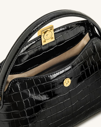Talia Borsa con Manico Superiore - Coccodrillo Nero