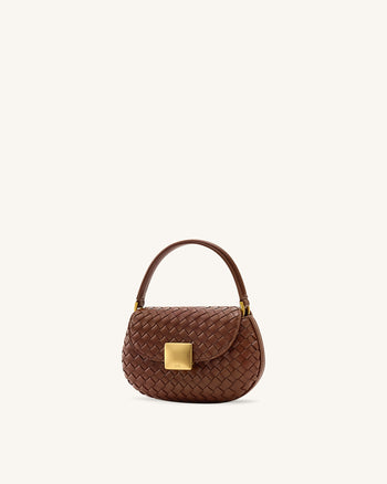 Zuri Borsa Tonda Intrecciata A Mano Con Manico Superiore - Marrone