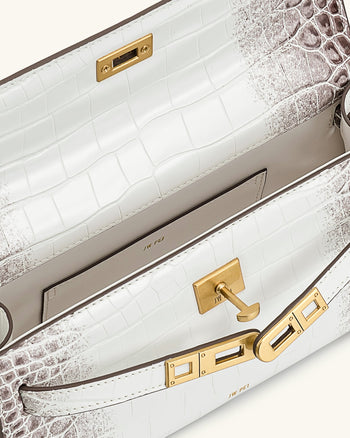 Noor Borsa con manico superiore - Bianco effetto coccodrillo