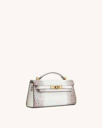 Noor Borsa con manico superiore - Bianco effetto coccodrillo