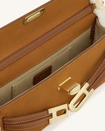 Bria Borsa Strutturata con Manico Superiore in Ecopelle Scamosciata - Marrone Giallastro