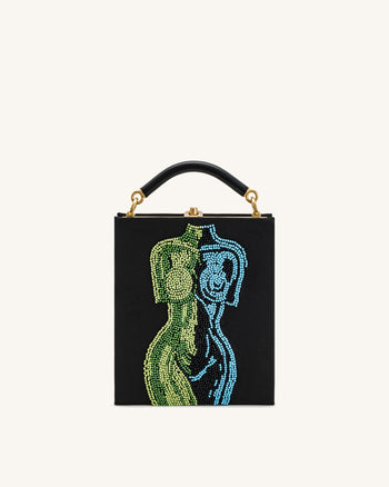 Elle Borsa a Mano con Perline Colorate a Forma di Libro - Nero