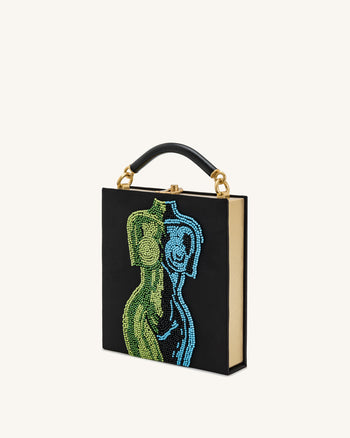 Elle Borsa a Mano con Perline Colorate a Forma di Libro - Nero