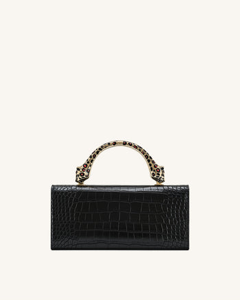 Maya Borsa a Mano con Manico a Forma di Leopardo - Coccodrillo Nero