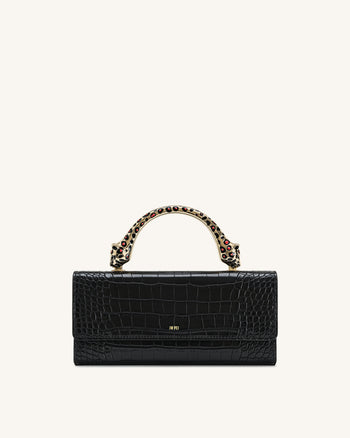 Maya Borsa a Mano con Manico a Forma di Leopardo - Coccodrillo Nero