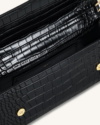 Maya Borsa a Mano con Manico a Forma di Leopardo - Coccodrillo Nero