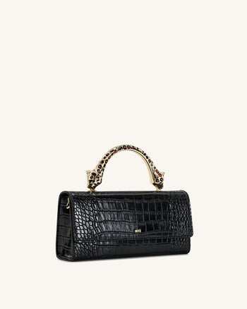 Maya Borsa a Mano con Manico a Forma di Leopardo - Coccodrillo Nero