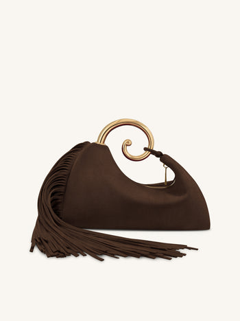 Cleo Borsa con Manico Superiore a Forma di Scatola con Stampa Serpente - Beige