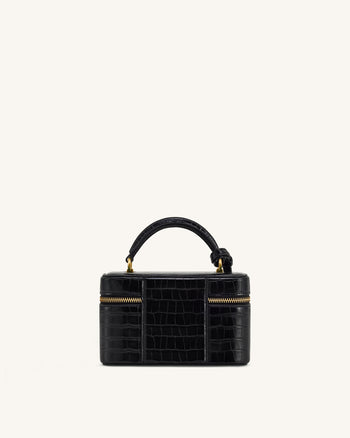 Borsa Cleo a forma di scatola con manico superiore - Croco nero