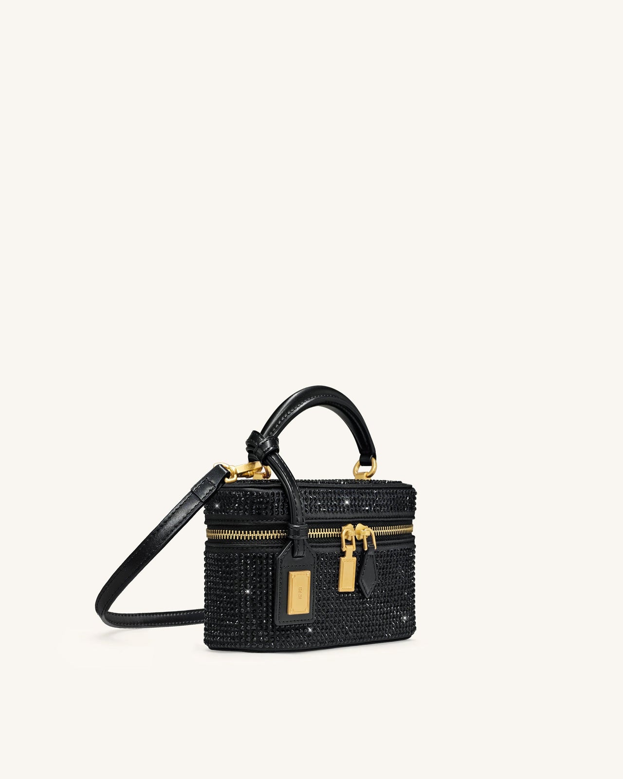 Cleo Borsa con Manico Superiore a Forma di Scatola in Cristallo Artificiale - Nero