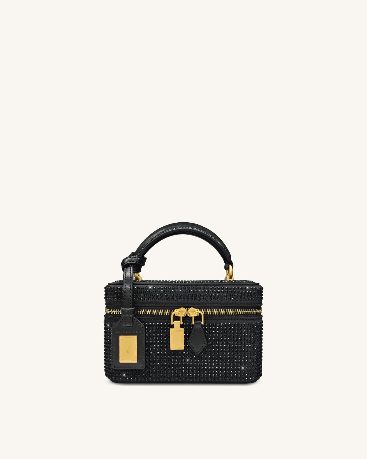 Cleo Borsa con Manico Superiore a Forma di Scatola in Cristallo Artificiale - Nero