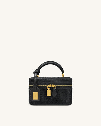 Cleo Borsa con Manico Superiore a Forma di Scatola in Cristallo Artificiale - Nero