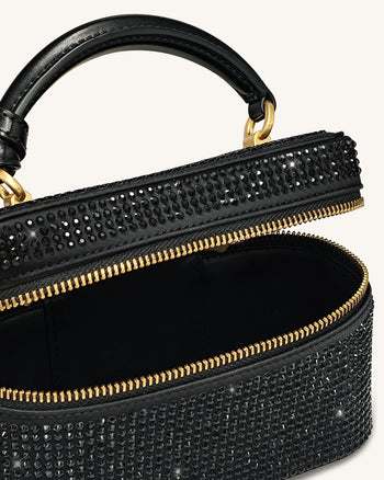 Cleo Borsa con Manico Superiore a Forma di Scatola in Cristallo Artificiale - Nero