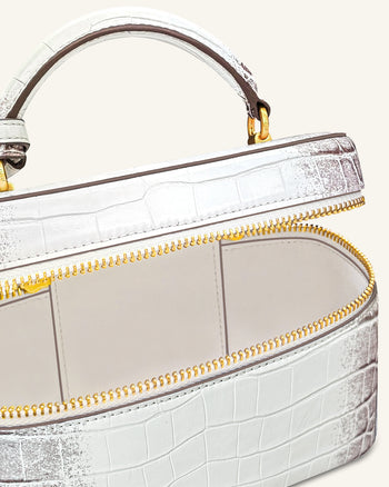 Cleo Borsa con Manico Superiore a Forma di Scatola - Bianco Effetto Coccodrillo