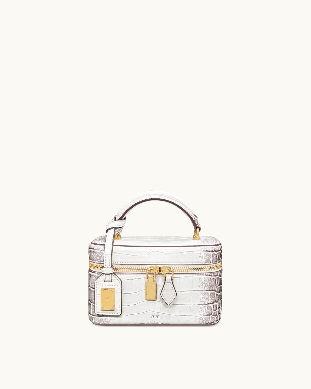 Cleo Borsa con Manico Superiore a Forma di Scatola - Bianco Effetto Coccodrillo