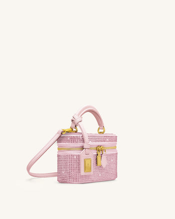 Cleo Borsa con Manico Superiore a Forma di Scatola in Cristallo Artificiale - Rosa