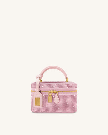 Cleo Borsa con Manico Superiore a Forma di Scatola in Cristallo Artificiale - Rosa