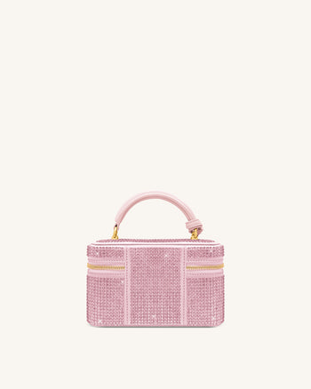 Cleo Borsa con Manico Superiore a Forma di Scatola in Cristallo Artificiale - Rosa
