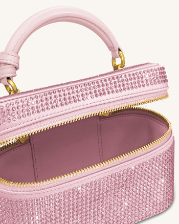 Cleo Borsa con Manico Superiore a Forma di Scatola in Cristallo Artificiale - Rosa