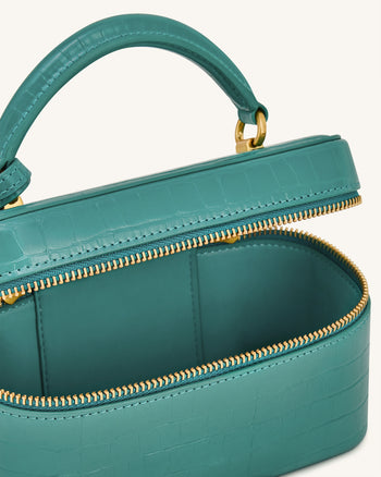 Borsa Cleo a forma di scatola con manico superiore - Croco verde