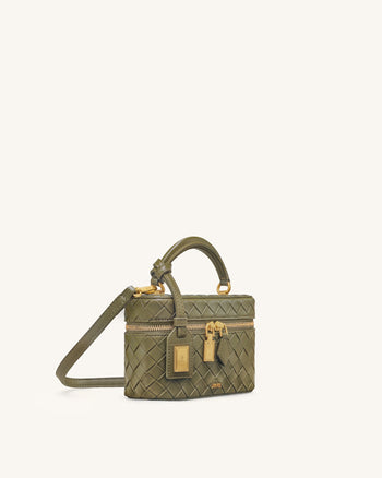 Cleo Borsa con Manico Superiore a Forma di Scatola in Cristallo Artificiale - Verde Oliva